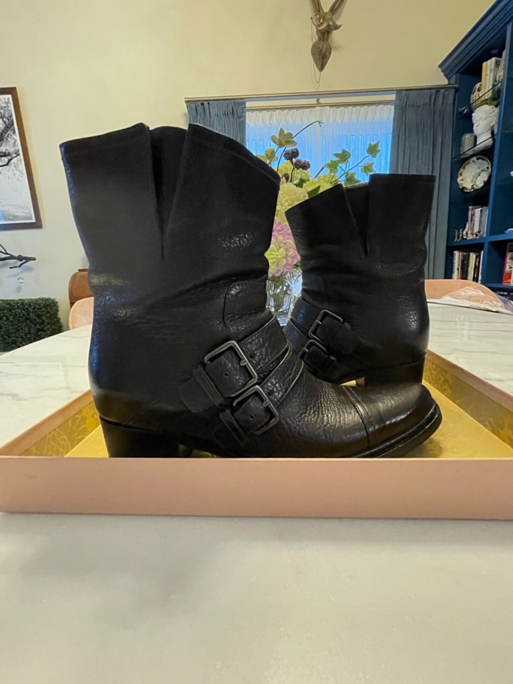 Miu Miu Leather Double-Buckle Ankle Boots
